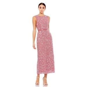 NWT Mac Duggal Geometric Sequin Midi Dress- Rosewood Size 10 MSRP $538